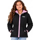 DKNY Girls Midweight Jacket, Anorak Windbreaker, Polar Fleece Lined, Hooded | Weather Resistant Shell With a Cozy Fleece Lining, Elastic Waist, Zip Up, Functional Pockets, Hood, Everyday wear