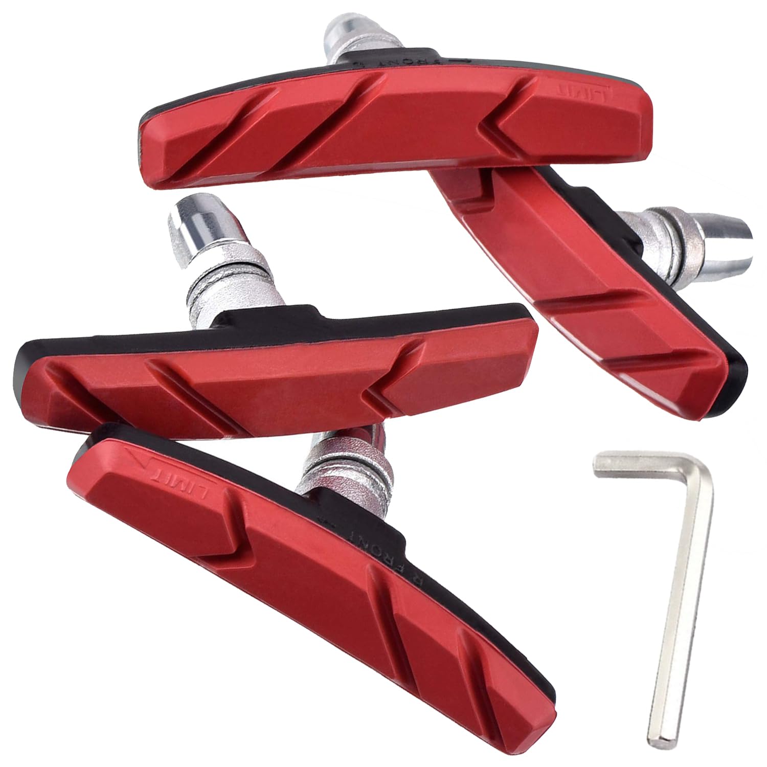 ieron 2 Pairs Bike Brake Pads with Installation Tool Durable Bicycle V-Brake Blocks Pads Set 70 mm Red