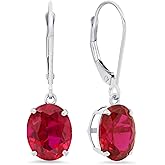 Amazon Essentials 14K White Gold Oval Gemstone Dangle Leverback Earrings