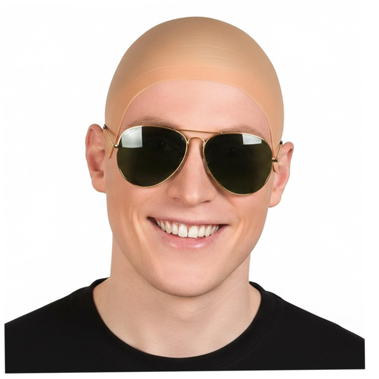 YONEEKSS Bald Cap Set, Bald Head Wig Cap Costume Set, Bald Scalp Sunglasses for Kids Adults Men Women Cosplay Halloween Costume Accessory