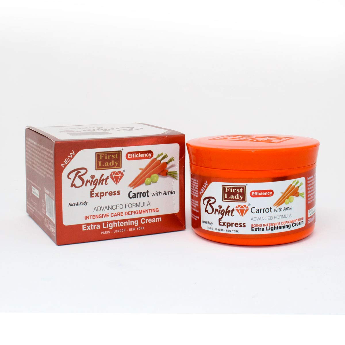 Bright Express Carrot & Amla Extra Strong Skin Brightening Face & Body Cream 500ml - Kojic Acid & Vitamin C Formula, Dark Spots, Glowing, Hyper Pigmentation, Melanin, Melsama