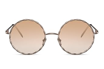 Cheapass Sonnenbrille Rund Groß Gold Braun UV-400 Oversized XXL Runde Designer-Brille Flower-Power Festival-Accessoire Metall