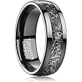 Vakki Personalized Black Tungsten Ring for Men Women Wedding Band Meteorite Inlay Custom Engraved Engagement Ring Polished Domed Comfort Fit Size 7-12
