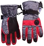 N'Ice Caps Kids Thinsulate and Waterproof Geo Lines Print Ski Gloves (10-12yrs, Red/Grey)