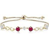 Gem Stone King Keren Hanan 18K Yellow Gold Plated Silver Women Adjustable Infinity Tennis Link Bracelet Round Red Ruby and Moissanite (2.17 Cttw)