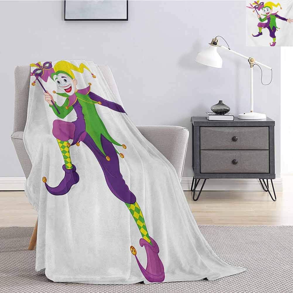 Luoiaax Mardi Gras Children's Blanket Cartoon Style Jester in Iconic Costume with Mask Happy Dancing Party Figure Lightweight Soft Warm and Comfortable W60 x L70 Inch Multicolor