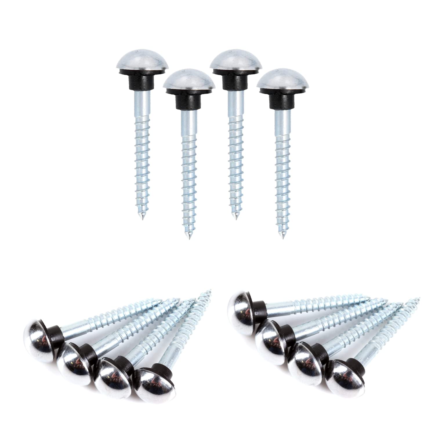 Polished Chrome Mirror Screws 8G x 1¼" (8mm x 32mm) Dome Head Cover Cap & Protective Rubber Grommets for Wall Fixings Picture Frame Hanging Mirror Tables Bath Plates Pack of 12.