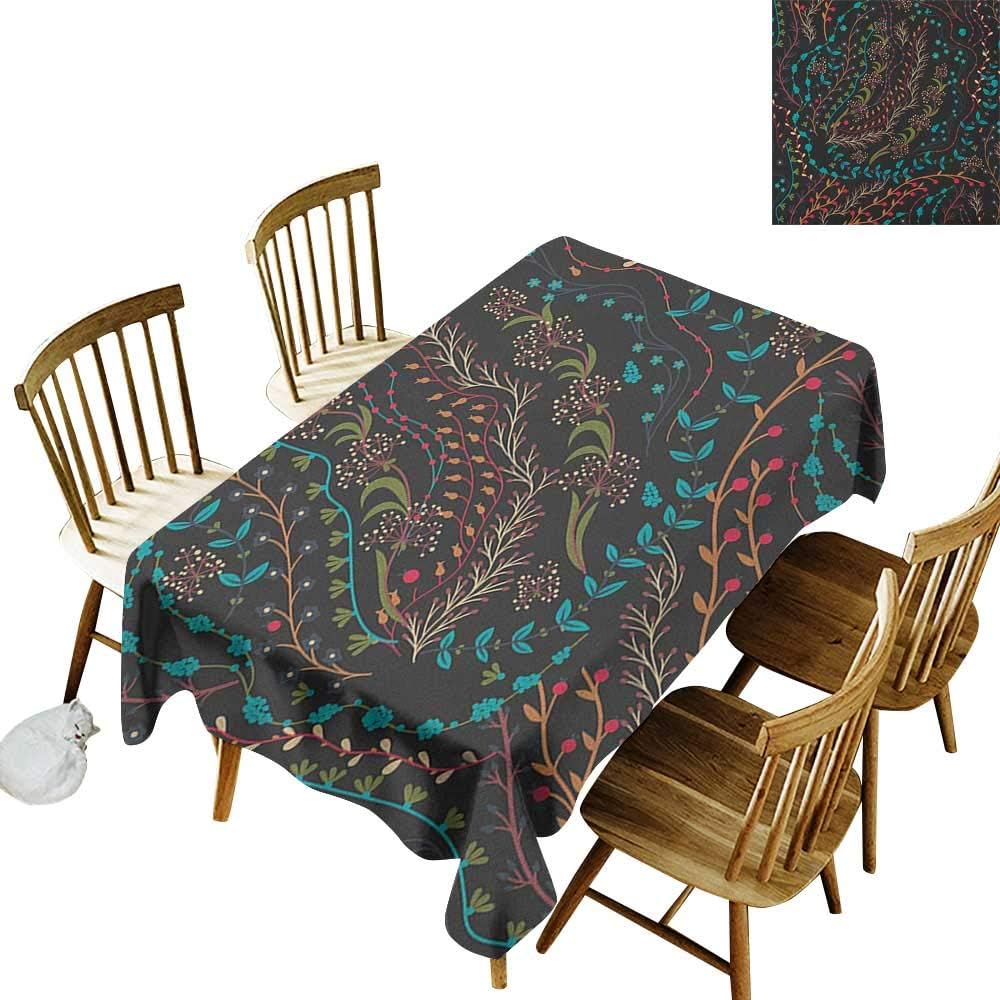 Waterproof rectangular tablecloth W54" x L90" Floral Colorful Herbs and Flowering Stems on Dark Backdrop Nature Coming Alive in Spring Multicolor Suitable for traveling outdoors family restaurant coff