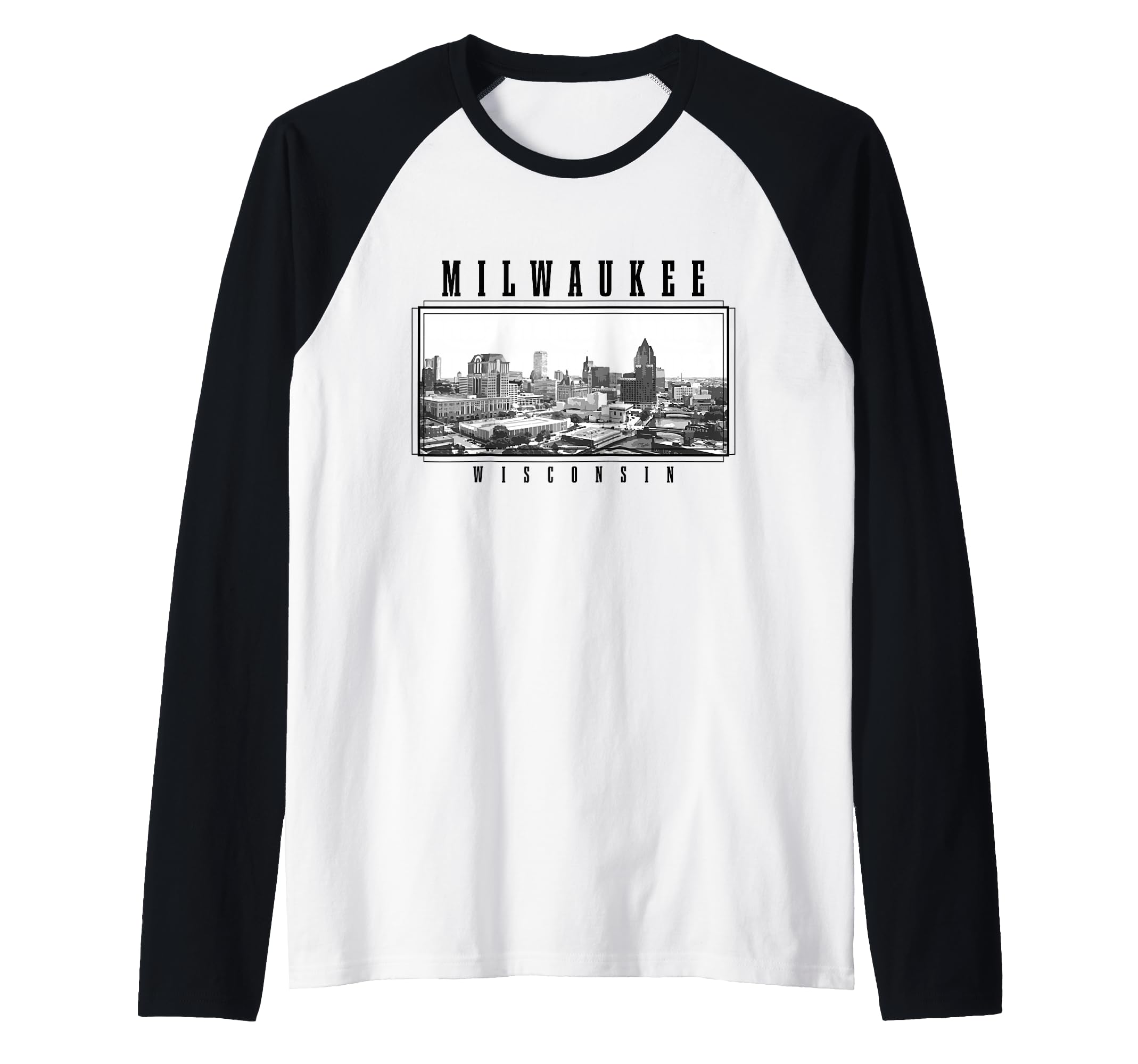 Milwaukee Wisconsin Vintage USA Souvenir Skyline Raglan Baseball Tee