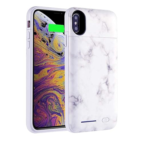 iPhone Xs Max Battery Case, Marble Series 6000mAh Ultra Slim