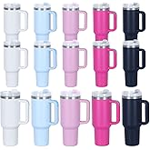 15 Pack 40 Oz Tumbler with Handle and Straw Bulk, 40 Oz Stainless Steel Tumbler Suitable for Laser Engraving and DIY, 40 Oz Travel Coffee Mug with Silicone Spill Proof Stopper Set, Individually Boxed