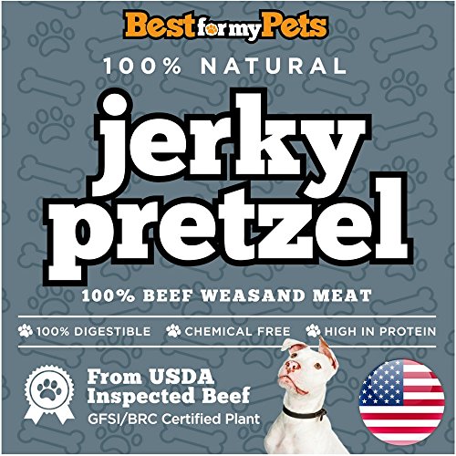 Made in USA 100% Natural Beef Jerky Dog Treats by Best For My Pets FDA-Approved USDA-Inspected (Pretzel - 16Oz Bag)
