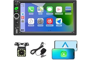 YOLVINUO Double Din Car Stereo Audio Receiver Compatible with Apple Carplay, Android Auto, Mirror Link, 7 Inch Full Touchscreen Car Stereo, Backup Camera, Bluetooth, USB/TF/AUX Port, A/V Input, FM