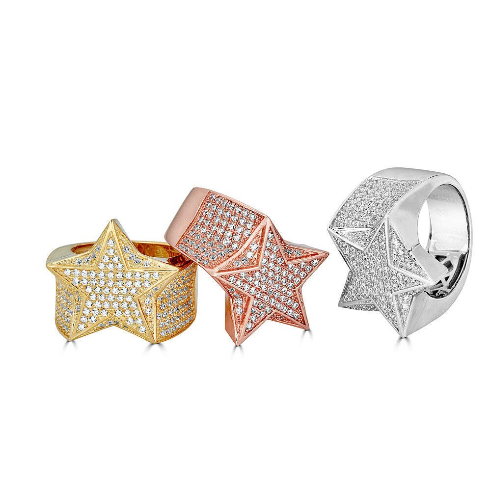 Solid 925 Sterling Silver Mens Star Ring Iced Pinky Ring
