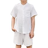 Arshiner Toddler Boys 2 Piece Set Short Sleeve Button Down Shirt and Shorts Vacation Texture Outfits with Pocket 2-8 Years