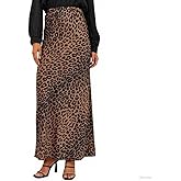 Cvokrpy Women's Slik Satin Leopard Maxi Skirt High Waist Wrap Elastic Waisted Long Skirt