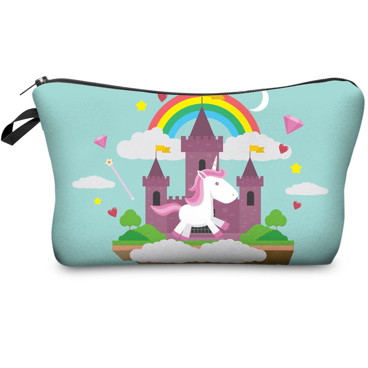 PREMYO Make-Up Pouch Cosmetic Bag Toiletry All Over Printed Design Unicorn Fits in Handbag Ideal for Essentials Traveling Suitable as Pencil Case