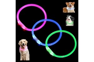 3 Packs LED Dog Collars, 27.5 in USB Rechargeable Lighting Glowing Pet Collar for Night and Safety Light up Collar for Small 