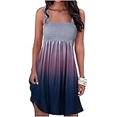 Summer Dress for Women Casual Beach Dress Floral Cover Ups Spaghetti Strap Sundress Smocked Strapless A-Line Mini Dress