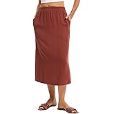 ZXIHZF Women's Linen Blend Midi Skirt Reversible Front-Back Slit Design with Side Pockets