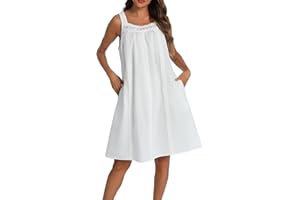 YOZLY Cotton Nightgowns for Women Sleeveless Tank Night Gown Sleepwear with Pockets