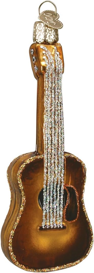Ornaments - Old World Christmas 38010 Musical Instruments Glass Blown Ornaments for Christmas Tree Guitar, Glitter Brown