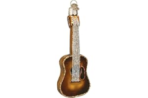 Old World Christmas Glitter Brown Guitar Glass Blown Ornament for Christmas Tree, Handcrafted Holiday Decoration, Music Collection