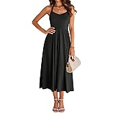 YATHON Women's Halter Floral Midi Dress Ruched Backless Flowy A Line Summer Beach Wedding Guest Dresses with Pockets