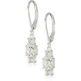 Amazon Collection Sterling Silver Genuine and Created Gemstone Three Stone Birthstone Leverback Dangle Earrings