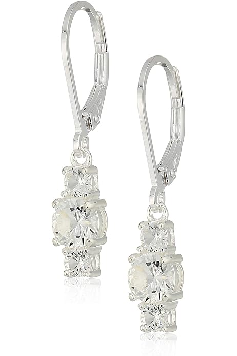 Sterling Silver Genuine and Created Gemstone Three Stone Birthstone Leverback Dangle Earrings