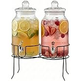 Style Setter Rustic Home Beverage Dispenser Set of 2 Cold Drink Dispenser w/ 1-Gallon Capacity each Glass Jug, Metal Rack & Leak-Proof Acrylic Chrome Spigot Great for Parties, Weddings