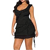 Verdusa Women's Plus Size Elegant Layered Ruffle Dress Sleeveless Asymmetrical Bodycon Short Dresses
