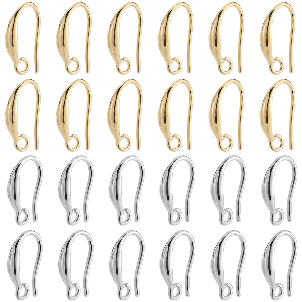 SOFPLATE 1 Box 48Pcs 24 Pairs French Hook Earring Wires Brass Earring Hooks Bulk Gold Fish Hooks Silver Earwire Earrings Hook Findings for jewellery Making Supplies DIY Dangle Earrings Crafts Women