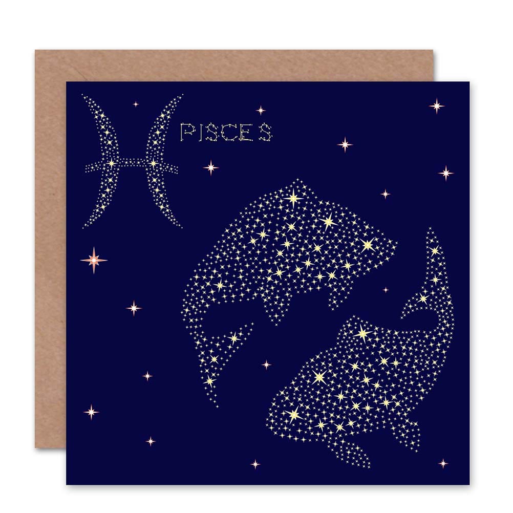 Wee Blue Coo ASTROLOGY PISCES STAR SIGN CONSTELLATION BLANK GREETINGS BIRTHDAY CARD ART