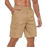 TACVASEN Men's Cargo Short 7 Pockets Comfortable Cotton Elastic Waist Causal Work Shorts