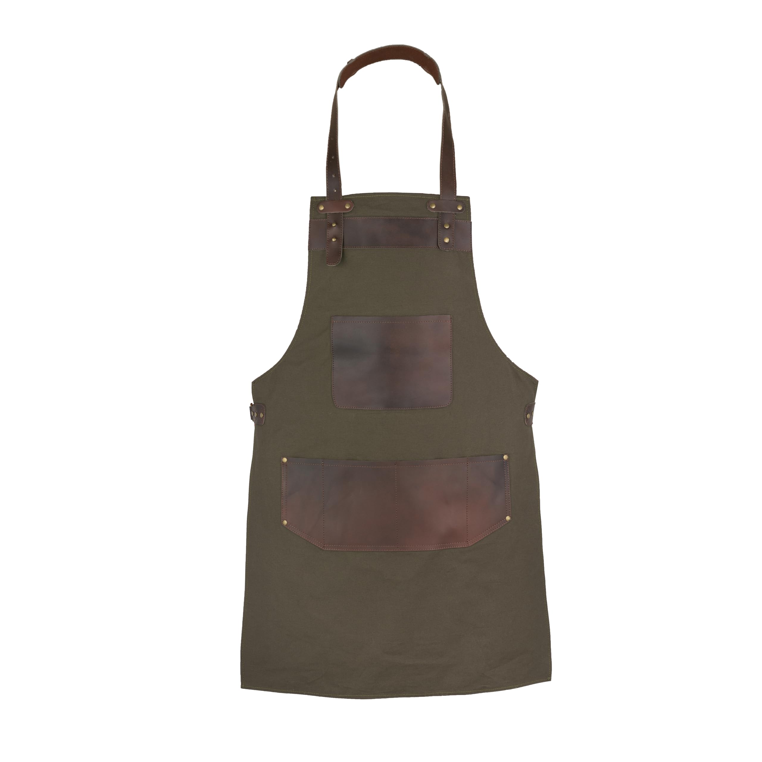 Leathershire Full Grain Leather Canvas Apron Butcher DIY BBQ Cooking Blacksmith Barber woodwork apron (Green)