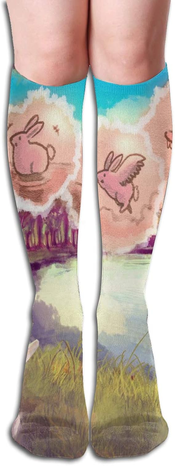 Calf Compression Socks,Socks for Women Cartoon Cute White Rabbit Wide Calf Socks,Mid Calf Socks ...