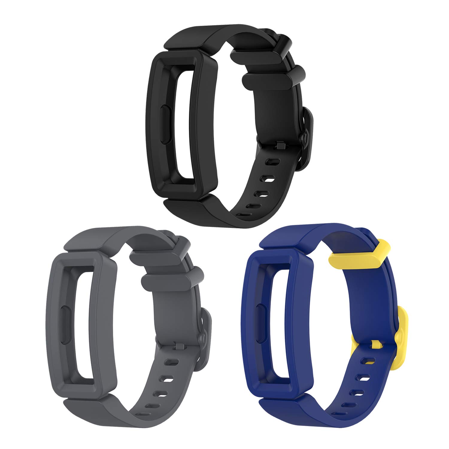 Tencloud Replacement Straps Compatible with Fitbit Ace 2 Strap, Soft Silicone Flexible Wristbands Arm Band for Inspire 2/Inspire HR/Inspire/Ace 2 Activity Tracker (Black+Grey+Blue-yellow)