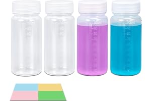 ASEVAT 3.4oz 4Pack Wide Mouth Plastic Bottles Reagent Bottle, Scaled Pill Bottle Laboratory Chemical Container with Screw Cap, Plastic Sample Containers for Storage or Home (Clear)