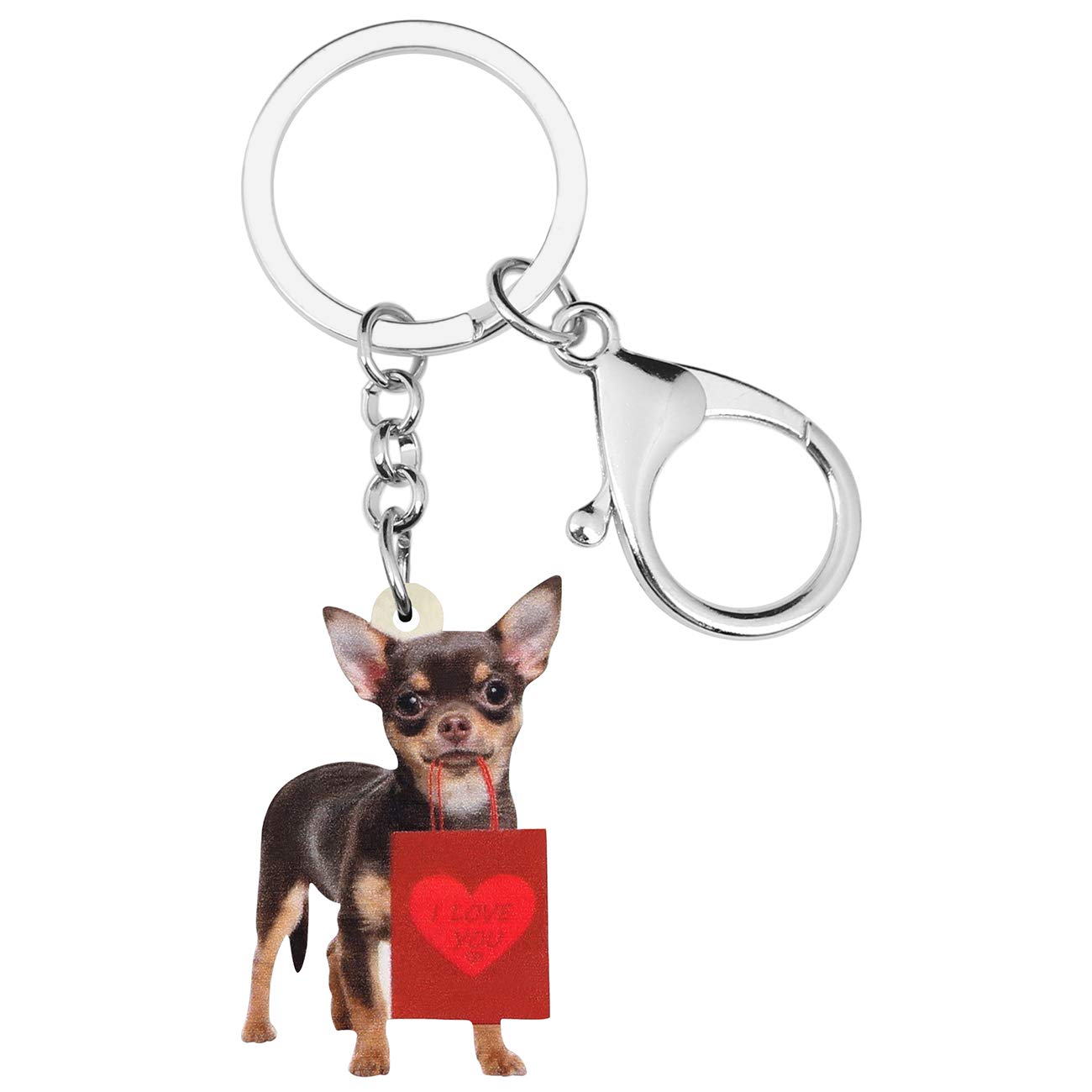 WEVENI Acrylic Valentines Day Chihuahua Dog Keychain Pet Keyring Novelty Jewelry For Women Girl (Black)