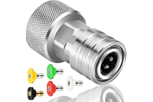Garden Hose to Pressure Washer Adapter, 3/4” GHT to 1/4” Stainless Steel Quick Connect w 5 Nozzle, Convert Water Hoses to Pow
