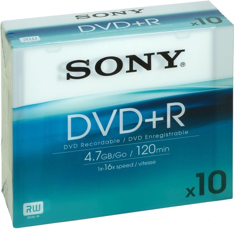 Sony DVD Plus 10 Pack Slim Jewel Case +R 16x Speed 4.7GB Data Recording