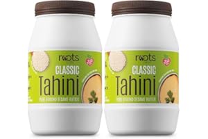 Roots Circle All-Natural Sesame Tahini Paste | 100% Pure Rich & Creamy Ground Sesame Seed Paste for Hummus, Tahini Sauce, Dressing & Dips | Vegan, Kosher | Non-GMO, Gluten & Peanut-Free | 2 Jars 16 Oz