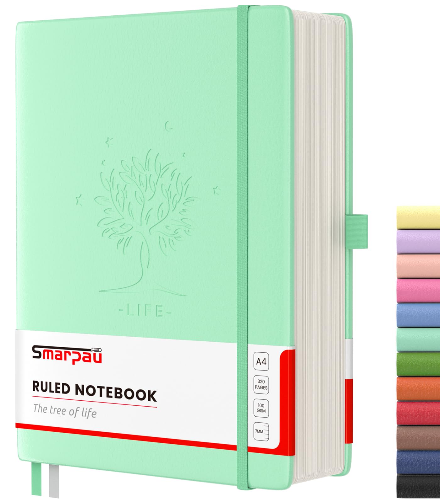 Smarpau Thick A4 Lined Notebook, 320 Pages Ruled Notebook Thick Journal 100gsm No Bleed Paper, Leather Hardcover Journal Note Book for Women Men Work School Office - Green