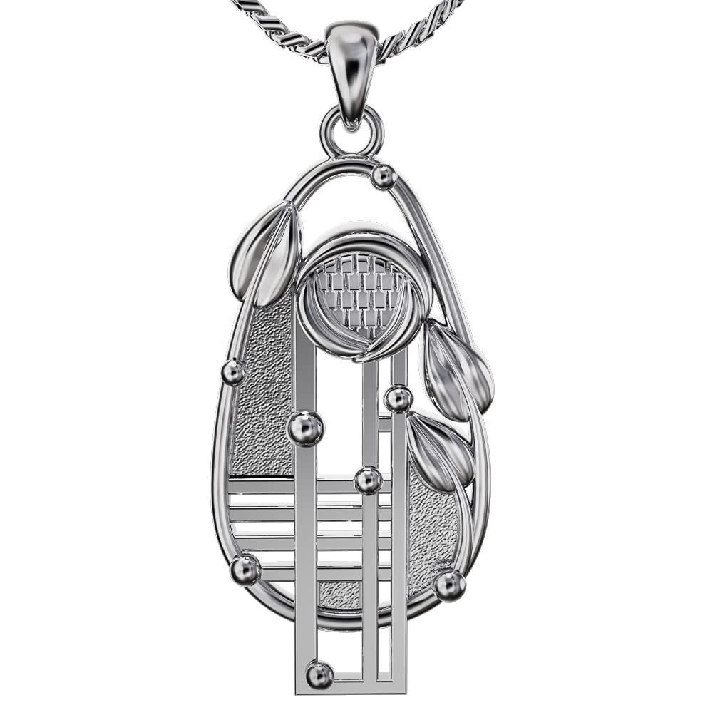 Cairn 925 Sterling silver Charles Rennie Mackintosh pendant necklace with 18" silver chain for women. Jewellery gift box included. Floral 221