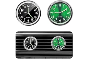 povtii 2 PCS Mini Car Clock, Round Shape Luminous Vehicle Dashboard Clock, Sturdy Clocks Watch with Self Adhesive Installation for Car Air Vent, Universal Interior Car Accessories (Black+Green)