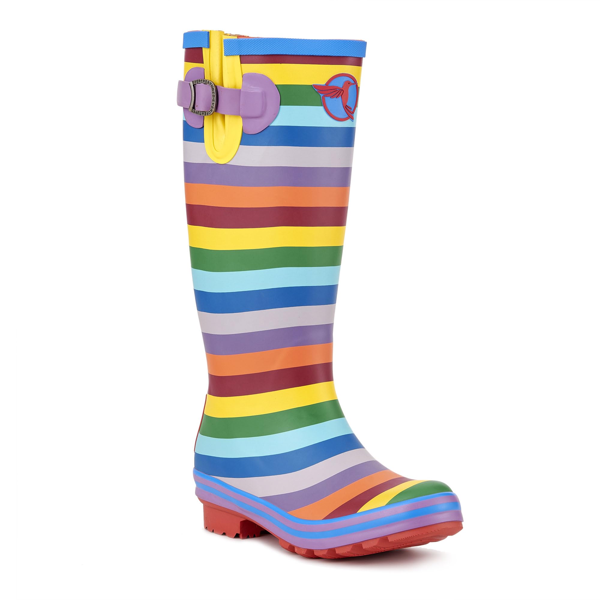 Evercreatures Botas de lluvia de goma para mujer, lindas botas de lluvia altas con estampado de arcoíris, botas de jardín, botas de agua impermeables con hebilla ajustable, talla EE. UU. 6 (UK 4 / EU 37)