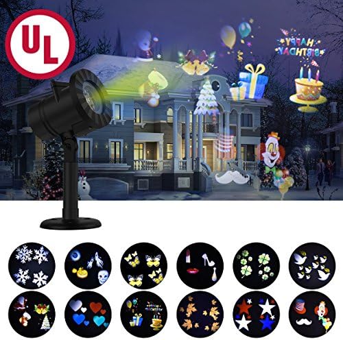 2017 Christmas Lights Projector LED with 12 Switchable Patterns Outdoor Waterproof Spotlight Night Light for Christmas Halloween Holiday Landscape projection Decoration (12 Switchable Patterns)