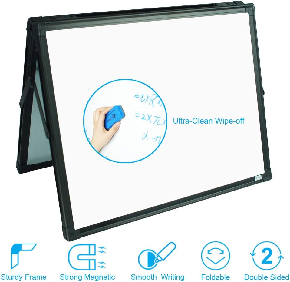 Lockways Small Dry Erase Board – Foldable Magnetic White Board Double-Sided Desktop 15 x 12 Inch, Black Aluminium Frame Wall Mounted Board for Office Home and School : Office Products