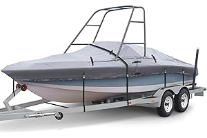 Ski & Wakeboard Tower Boat Cover 22-24ft for Wake Tower, 900D Marine-Grade Heavy Duty Boat Cover with Reinforced Stitching, A